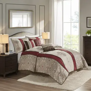 Madison Park Donovan 7 Piece Jacquard Comforter Set with Throw Pillows, Faux Silk-Traditional Luxurious Jacquard Design All Season Set, Matching Bed Skirt, Decorative Pillows