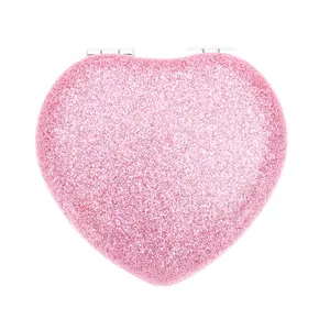 VOCOSTE 1pc Women's Compact Mirror, Portable Heart Shaped Makeup Mirror for Travel Vacation Pink