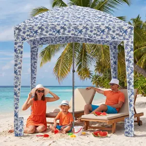 Wind Resistant Beach Cabana Tent 6'x6', UPF 50+ Sun Shelter with Top Vent & Side Wall, Easy Setup Canopy for Beach Camping Backyard, Portable