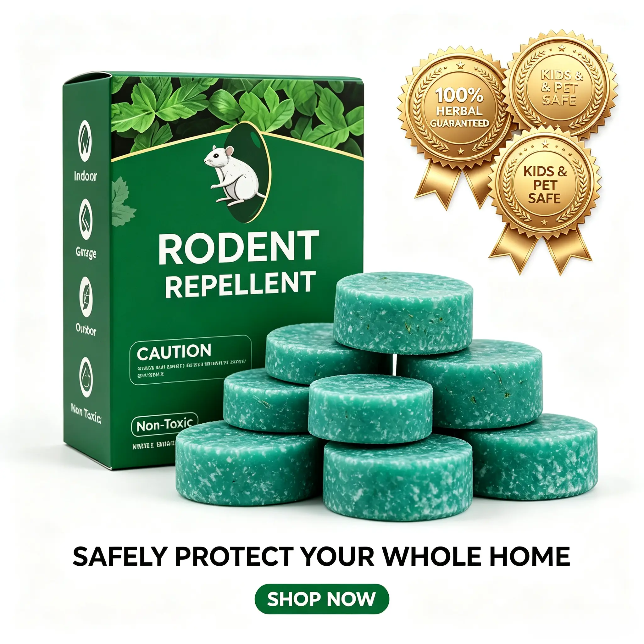 12-Pack High-Concentration Mint Extract Rat-Control Solid Blocks, Waterproof and Moisture-Resistant, Avoids Unpleasant Odors, 30-60 Days Long-Lasting, Kid & Pet-Safe, Natural Scent, Outdoor Use for Home & Commercial Rodent Control