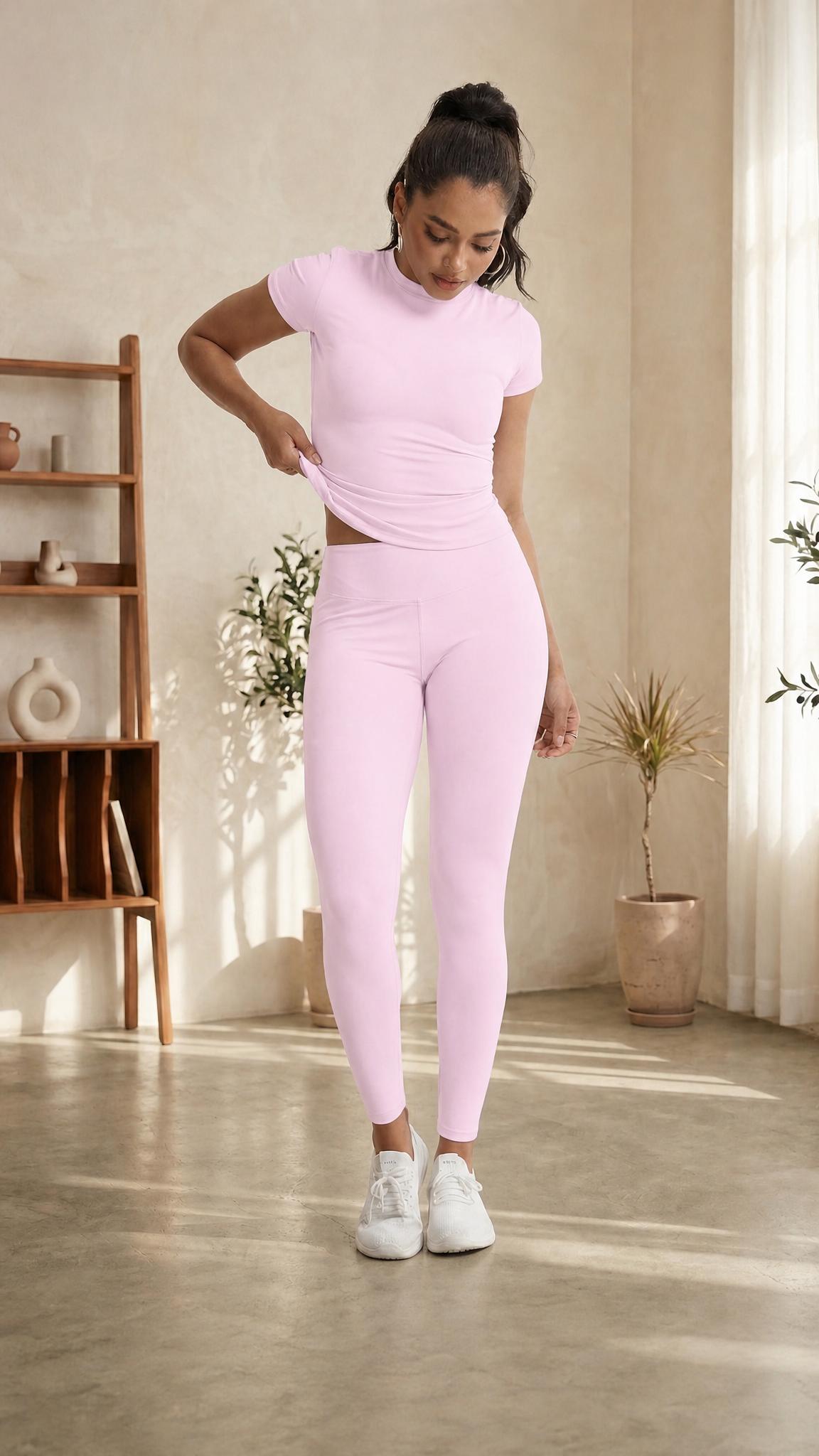 2-Piece Solid-Color Athletic T-Shirt Set Women's Sportswear Set, Slim-Fit RoundNeck Short Sleeves & High-Waisted YogaPants, Ideal for Gym Running OutdoorActivities,  Stretchy Suit Set, Fitness Outfits,Workout Running Outfits-8627 Sporty Crew Neck Sweat Su