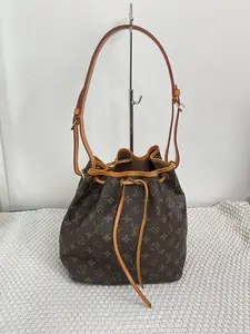 Pre-owned Louis Vuitton Petit Noe Monogram Canvas Bucket Shoulder Bag Authentic with Red Snap Closure & Multiple Card Slots