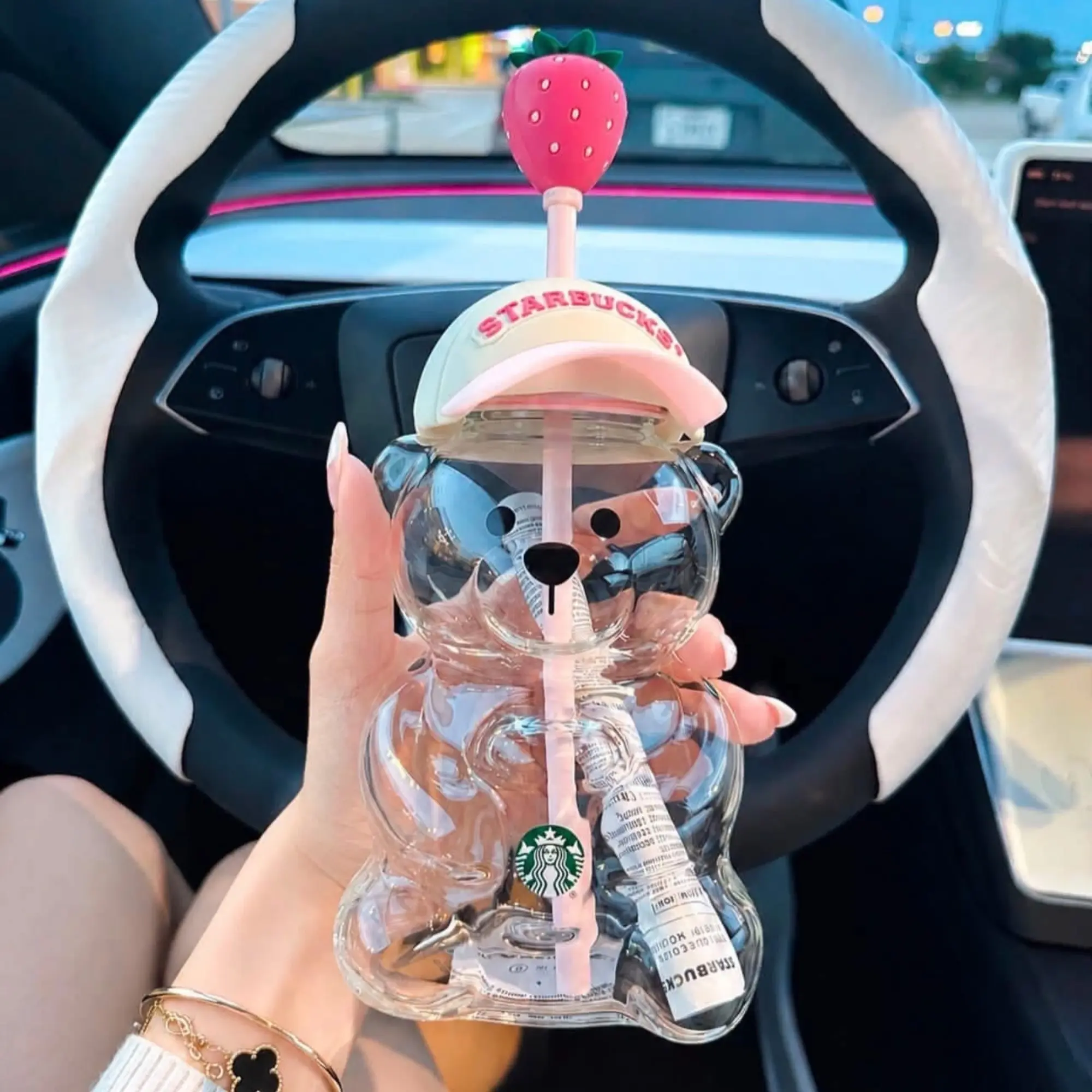 New 2026 Pink Bearista Starbucks x KBO Strawberry Bear Glass Cold Cup - Perfect Gift For Cute Girls