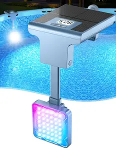 LightHacker Solar Poolside Lights with Remote for Metal Frame Above Ground Pools, Pool Accessories, 10 Light Modes, LCD Thermometer, 10+ Hours Runtime, 9 Adjustable Length Options, 2 Mounting Options, IP68 Waterproof, 1 Pack, Pool Light, Lights For Pool