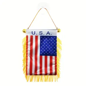 2 Pack American Flag Car Window Decorations, Double-Sided USA Flag with Suction Cups and Fringe, 3x4 Inch Mini Patriotic Banner for Rearview Mirror, Car Windows and Home Decor, 4th of July Independence Day Party Supplies