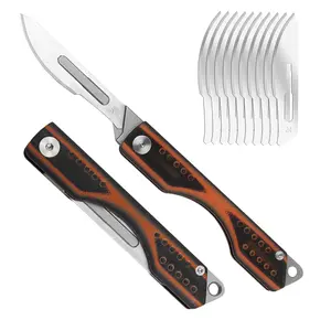 Mini Folding Knife, Keychain Pocket Knife, G10 Handle, Includes Extra 10 Stainless Steel Blades, Portable Edc Tool for Outdoor Camping