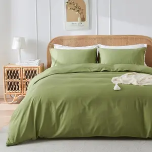 Green Duvet Cover King Size, 3 Pieces Soft Microfiber & Rayon Derived from Bamboo Duvet Cover Set, Breathable Cooling Duvet Cover with Zipper Closure
