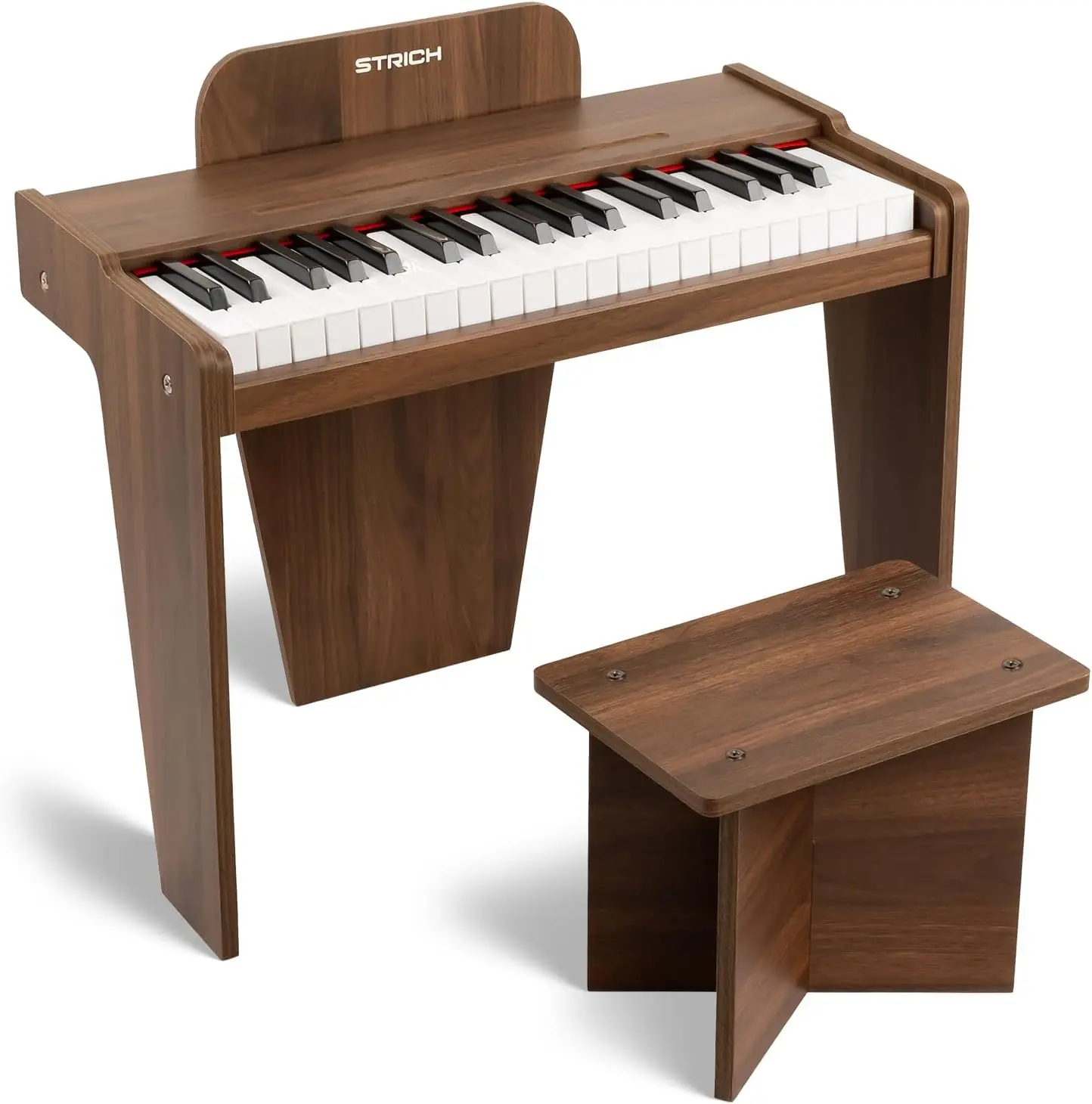STRICH 37 Keys Kids Piano Keyboard Set, Mini Digital Piano for Kids With Stand Chair, Wood Piano for 3+ Girls and Boys, Walnut Color, SEK-37S
