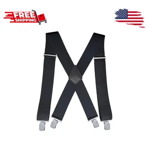 Men's 2 Inch Heavy Duty Suspenders，Adjustable X-Back with Strong Clips