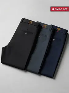 3-Pack Men's Business Casual Suit Pants, Trouser, High Elasticity Stretch Wrinkle-Resistant, Slim Fit, Ankle Length, All Seasons, Breathable, Durable