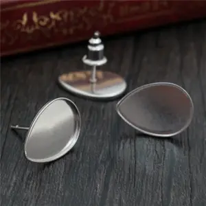 ( No Fade ) 10x14mm 20pcs/Lot 316 Stainless Steel Drop Earring Studs,Earrings Blank/Base,Fit 10*14mm Drop Glass Cabochons-T7-28
