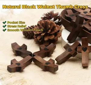5/10/20PCS Olive Wood Pocket Crosses with Heart Print | Portable Prayer Comfort Gifts "Cross My Heart" Quality Assured wooden cross fidget