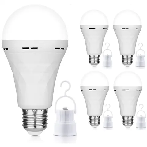 Rechargeable Emergency Light Bulbs A19, 15W Diamond Pattern Camping Lamp Battery Powered LED Light Bulb 6000K Daylight E26 E27 For Home Power Outage Camping Hurricane - Camping Accessories #Outdoor