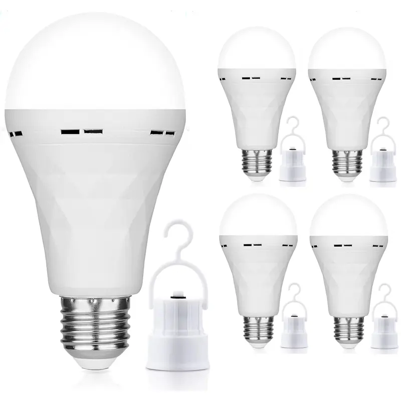 Rechargeable Emergency Light Bulbs A19, 15W Diamond Pattern Camping Lamp Battery Powered LED Light Bulb 6000K Daylight E26 E27 For Home Power Outage Camping Hurricane - Camping Accessories #Outdoor