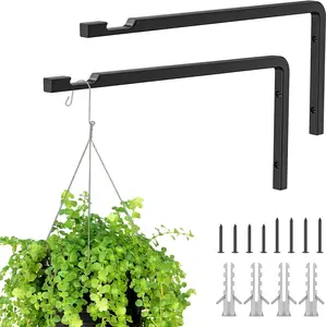 2 Pack 8 Inch Plant Hanger Hooks for Indoor Hanging Plants, Heavy Duty Steel Hanging Plant Brackets Wall Mount Hooks for Hanging Bird Feeders Flower Basket Wind Chime Solar Lanterns Outdoor, Black Gintong Uwak