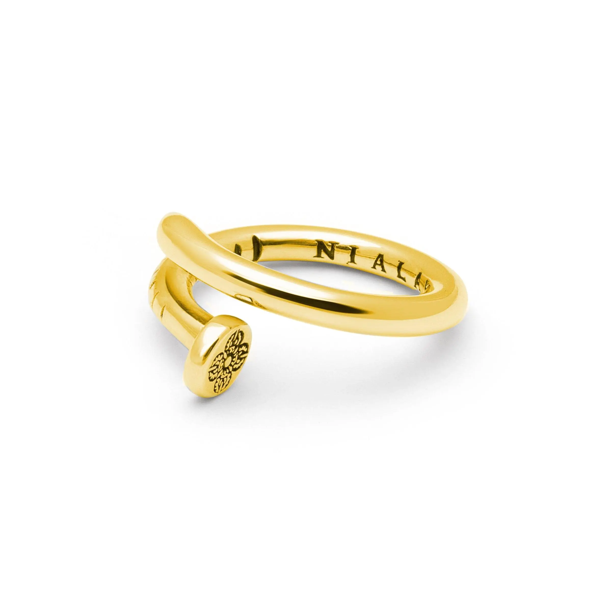 Men's Nail Ring with Dorje Engraving and Gold Finish