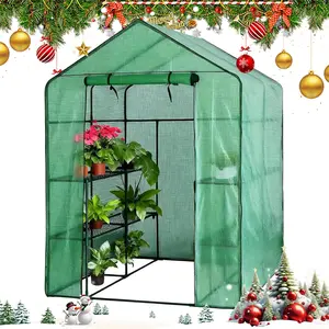 GAOMON Instant Pop-Up Greenhouse, 56 x 56 x 77 Inch Indoor Outdoor Plant Gardening Green House, Roll-Up Zipper Doors and Side Windows, Walk-in Greenhouse with 3 Tiers 8 Shelves Green
