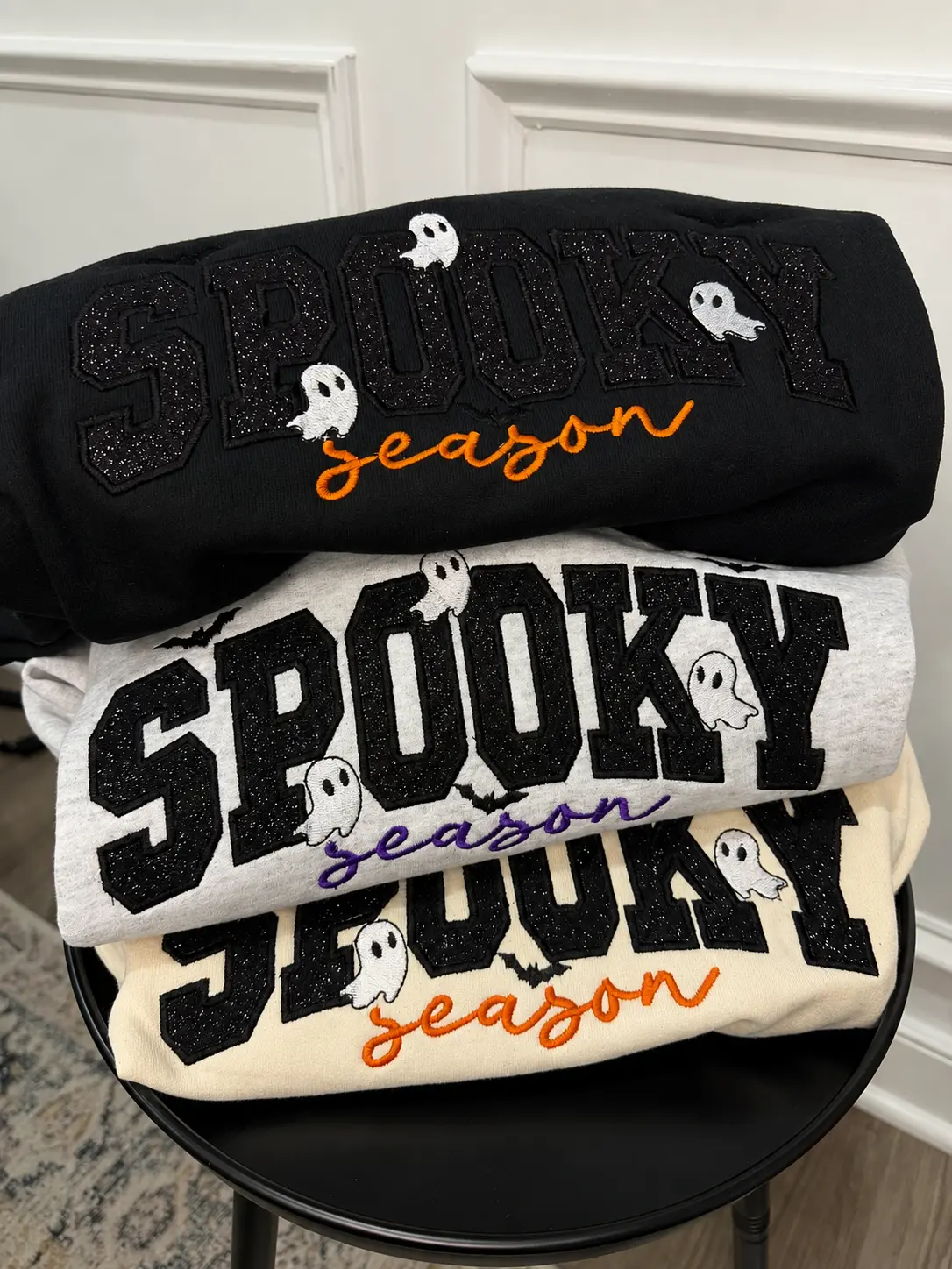 [Made in USA] Glitter Spooky Season Crewneck, Halloween Sweatshirt, Cozy Autumn Pumpkin Patch