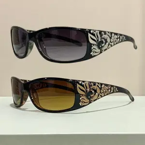 Women's 2-Piece Trendy Casual Rectangular Sunglasses - Vintage Rhinestone-Decorated Tinted Lens, Unisex Natural PC Frame, Semi Rimless/Vintage Rimless Stylish Eyewear, Light-Blocking Accessories for Daily Use & Screen Protection, Trendy Casual Sunglasses