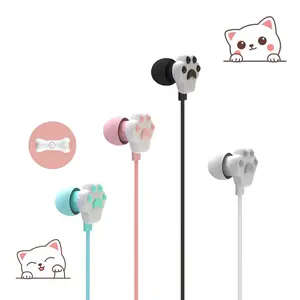 Cute Cat Paw Design 3.5mm Plug Wired Headphones, Easy Control Music Call, High-Definition Noise Reduction Clear Sound, Universal Compatible for Phone Computer Headset