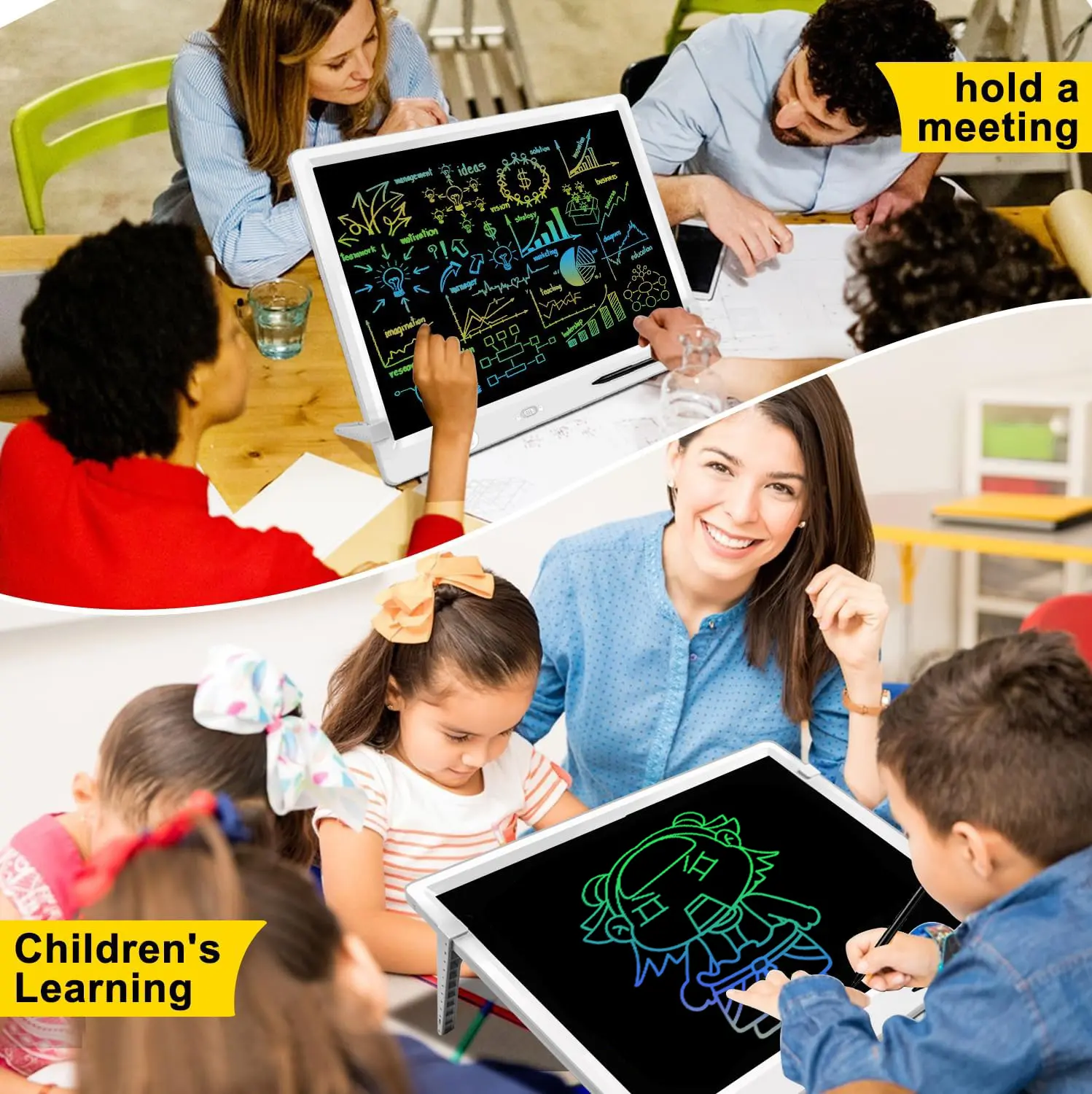18" & 22" Wireless LCD Writing Tablets – Large Drawing Boards with 2 Pens, Stand & Bracket – Educational Toy & Gift for Kids 3-12 and Adults