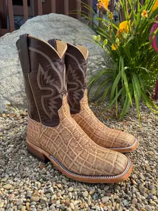 Anderson Bean Men's Light Tan Tipped Elephant & 10” Chocolate Top Square Toe Cowboy Boots 339581