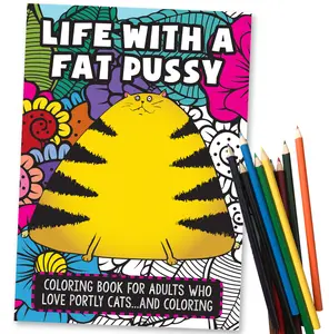 Seymour Butz Fat Cat Coloring Book - Funny Gift for Cat Lovers, White Elephant Idea - Includes 12 Colored Pencils - Adult Coloring Book
