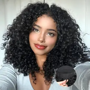 New Black Three-in-One Small Curly Hair Texture Long Curly Hair Small Waves Synthetic Hair Wig Hot-Selling Model