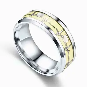 1 tungsten ring glows in the dark, heartbeat design creates a dynamic and individual look, men's jewelry for daily use, going out, traveling