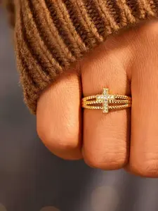 Women's Cross Rhinestone Punk Ring, Unique Open Finger Design, Vintage Zircon Jewelry, Elegant Alloy Material, All Seasons Fashion