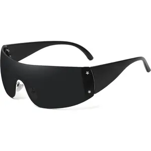 FOZONO Trendy Rimless Star Y2K Sunglasses for Women Men | Oversized Shield Wrap Around Frameless Shades UV400 Protection