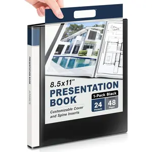Presentation Binder 24-Pocket, Displays 48 Pages, 8.5x11 Portfolio Binder with Plastic Sleeves, Storage and Organizer for Documents, , Projects, Photos (Black)