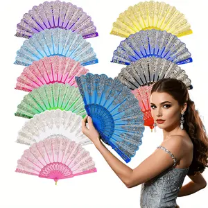 10Pcs/Set Folding Handheld Fans,Silk Spanish Fans,Portable Party Decorations For Dance Performances,Music Festivals,Easter & Mother'S Day Gifts,Festival Accessories,Hand Tools Kits