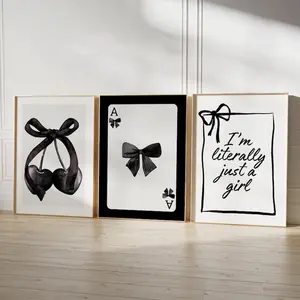 Trendy Black Bows Wall Art Set of 3 Preppy poster College Apartment Decor Watercolor Bows Print Coquette Room Decor Girly Wall Art