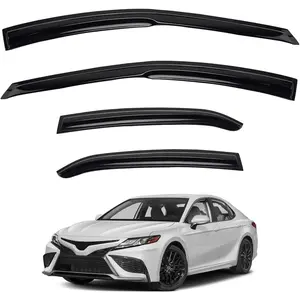 Window Rain Guard Compatible with 2018-2024 Toyota Camry, 4pcs JDM 3D Wavy MU Style Window Visors Outside Mount Type Dark Smoke Tint Tape-On Side Sun Guards Set of 4