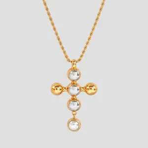 GRISÉ NYC 2-Tone Gold Silver Harmony Cross Pendant Rope Necklace 18k Gold Plated Stainless Steel