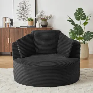 Compressible Corduroy Round Tub Chair with Cushioned Backrest Modern Comfort Seating for Living Room Office Apartment No Swivel