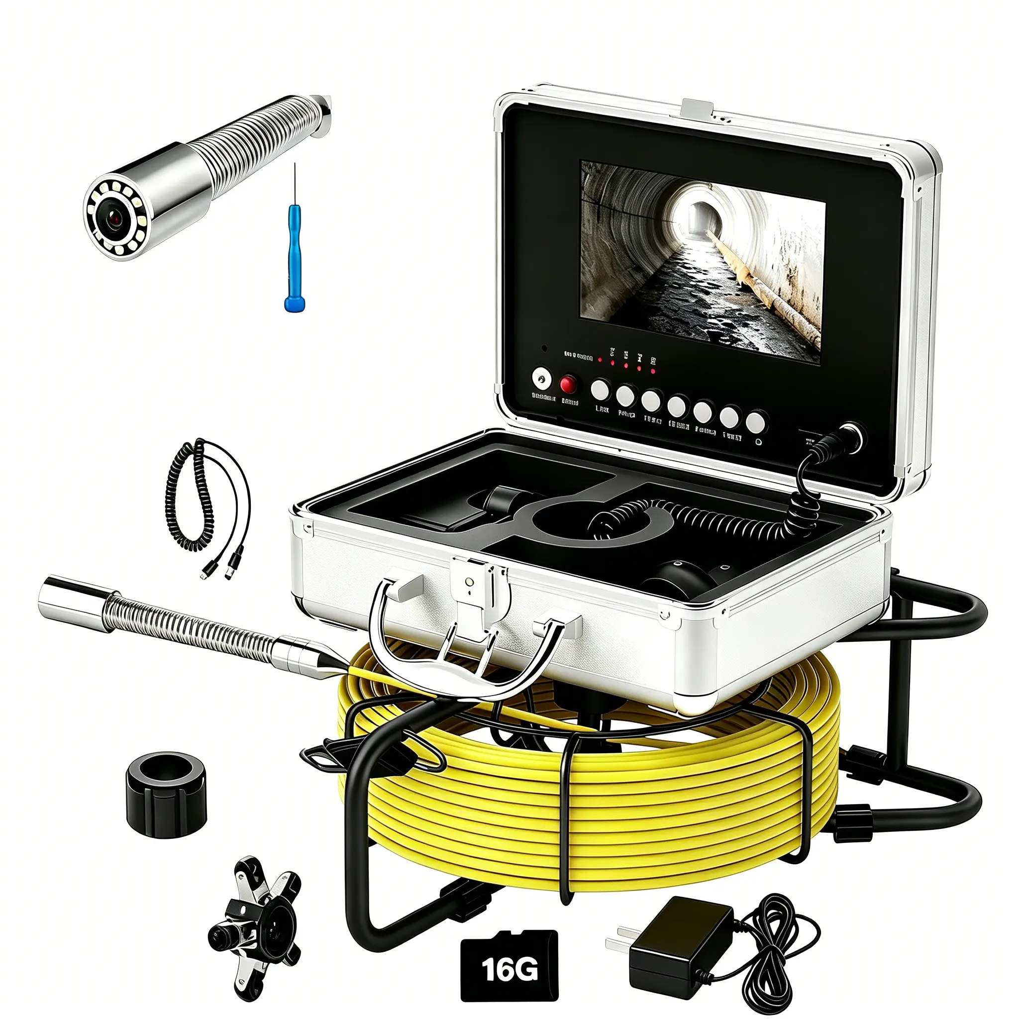 【Summervibes】Sewer Camera 100ft, Pipe Inspection Camera Camera 7" with 23mm 1080P Probe, 16GB Audio & Video Record, IP68 Waterproof for Drain Pipe, Plumbing & Industrial Inspection, Endoscope Camera with Light(12 LEDs)