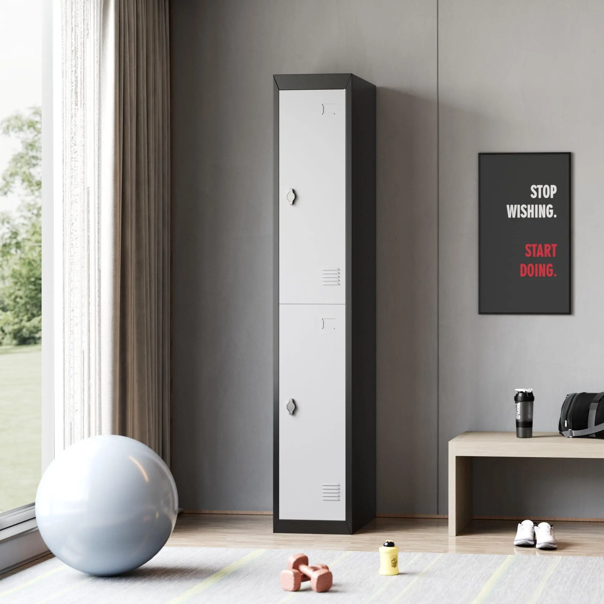 Metal Lockers for Employees - 72" Tall Double Storage Steel Cabinets with Lockable Doors & Keys, Students Storage Organizer Lockable Cabinets for School Gym Home Office Mudroom - 2 Door