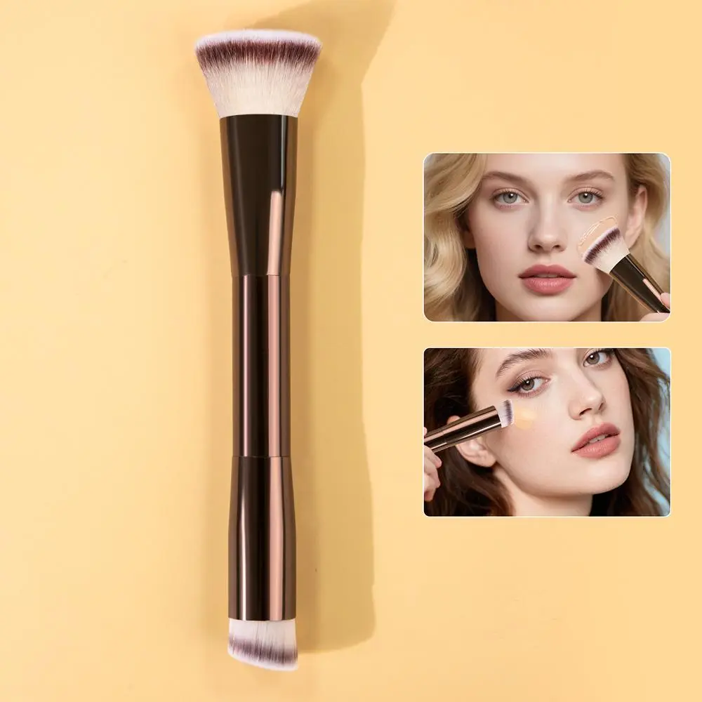 Double-ended Foundation Brush, Foundation Complexion Brush, 2 in 1 Flat & Slanted Makeup Brush, Professional Makeup Tools for Foundation Liquid, Concealer & Other Cosmetics, Angled Brush