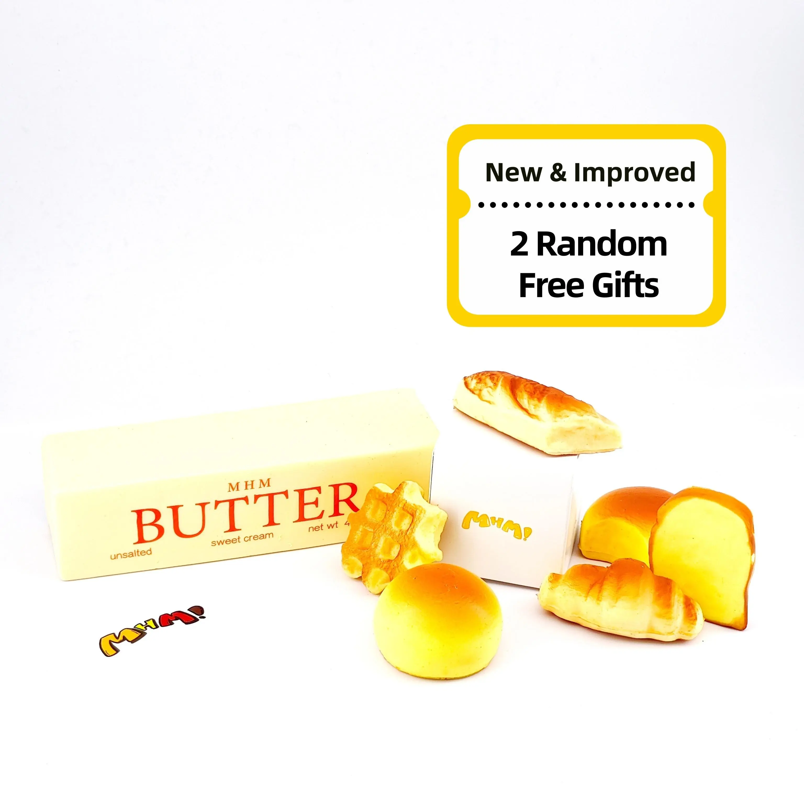 MHM Butter Squishy Toy, Slow Rising Soft Food-Themed Sensory Fidget Toy with Sticky Texture, Cute Kawaii Gift
