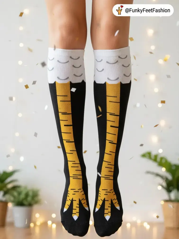 Funny Chicken Leg Print Knee High Socks, Novelty Animal Paw Design, Soft Stretchy Casual Hosiery, Creative Gag Gift For Women, Suitable For Daily Wear, Party And Cosplay Occasions
