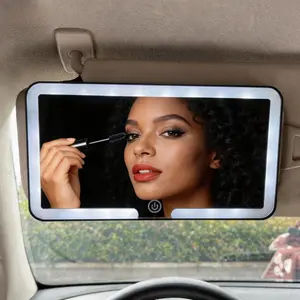2PACK-HD Glass Car Sun Visor Makeup Mirror, Rechargeable Tri-Color LED Light, Touch Control, Magnetic Design, Universal Auto Interior Accessory
