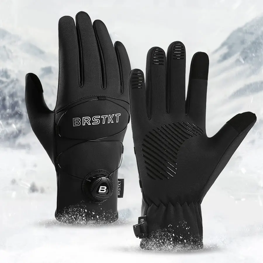 Unisex Winter Touch Screen Thermal Gloves with Rotary Knob Adjustment, Windproof Water Resistant Anti-Slip Sports Gloves for Motorcycle, Cycling, Skiing and Outdoor Activities