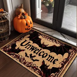 Halloween Welcome Mat, Soft Non-Slip Area Rug, Bat Print Carpet for Doorway Decoration, Unique Home Outdoor Decor for Halloween Festival Celebration