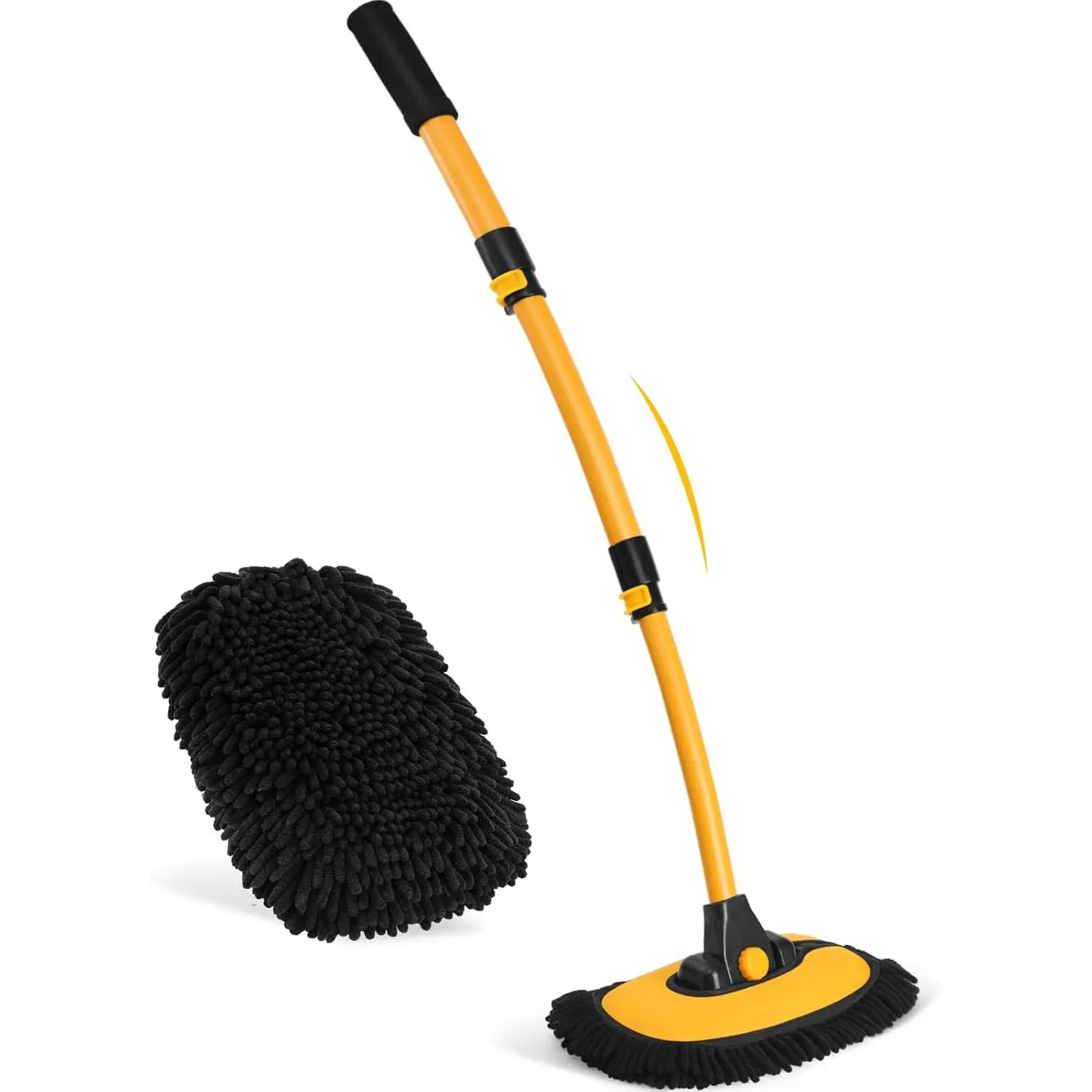 15 Degree Curved Cleaning Brush Mop with 43 Inch Long Handle, 2 Microfiber Wash Mop Heads, Scratch Free Extension Pole Broom for High Ceiling SUV Vehicle