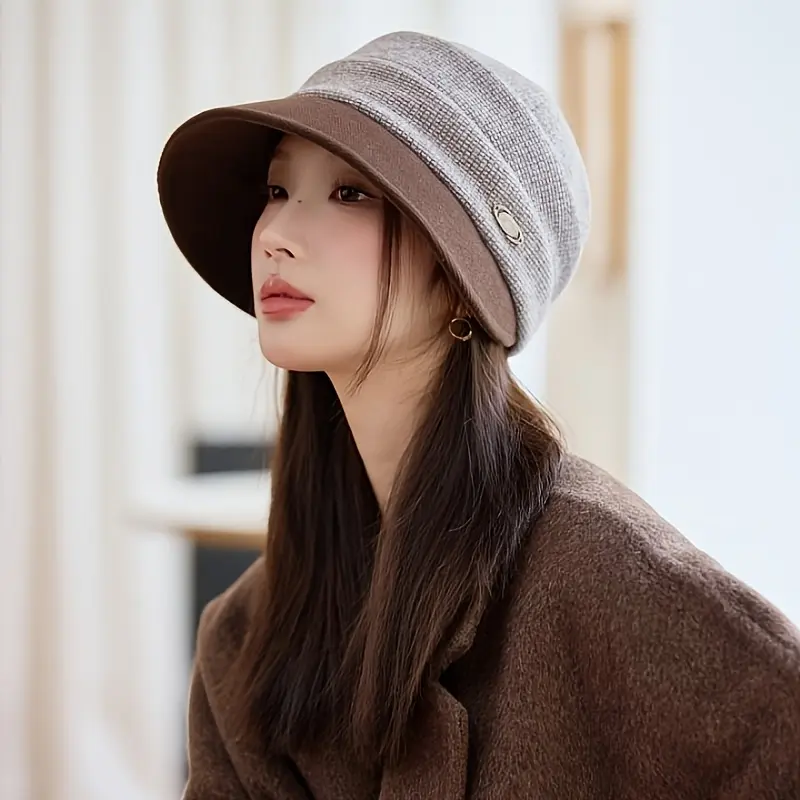 Women's Unisex Houndstooth Print Bucket Hat, Casual Polyester Cold-Proof Fisherman Hat for Autumn & Winter, Warm Cap with 3-Fold Metal Tag, Machine Washable 1-Size Fits Most Heads