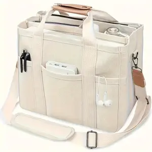 Large Multi-Pocket Canvas Handbag, Unisex Teacher Nurse Travel Tote, Spacious Work Laptop Shoulder Messenger Bag with Compartments for Men and Women, Perfect for Gym, Work, Travel, Daily Use
