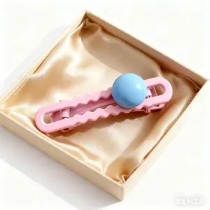 Pink Duckbill Hair Clip with Blue Bead - Cute and Stylish Hair Accessory for Girls