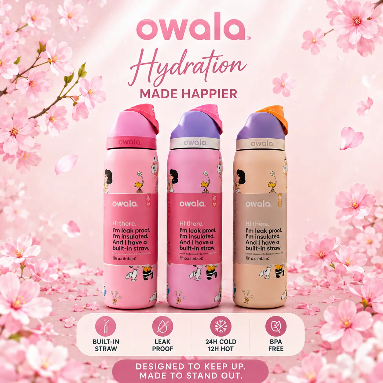 [SALE OFF 50% - LIMITED STOCK] Owala FreeSip 32oz Water Bottle, Leakproof Built-in Straw, BPA Free Stainless Steel Cup#Owala